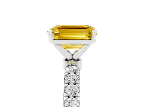 White gold Emerald Cut Yellow Sapphire Solitaire Ring with Pavé Accents and Four-Prong Setting_29