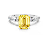 White gold Emerald Cut Yellow Sapphire Solitaire Ring with Pavé Band and Four-Prong Setting_30