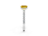 White gold Emerald Cut Yellow Sapphire Solitaire Ring with Pavé Band and Four-Prong Setting_37
