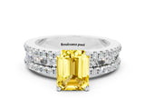 White gold Emerald Cut Yellow Sapphire Solitaire Ring with Pavé and Channel Set Band_47