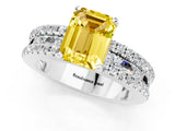 White gold Emerald Cut Yellow Sapphire Solitaire Ring with Pavé and Channel Set Band_48