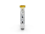 White gold Emerald Cut Yellow Sapphire Solitaire Ring with Pavé and Channel Set Band_49
