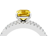 White gold Emerald Cut Yellow Sapphire Solitaire Ring with Pavé and Channel Set Band_51