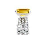White gold Emerald Cut Yellow Sapphire Solitaire Ring with Pavé and Channel Set Band_52