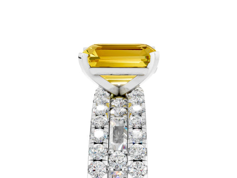 White gold Emerald Cut Yellow Sapphire Solitaire Ring with Pavé and Channel Set Band_52