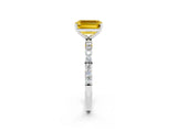 White gold Emerald Cut Yellow Sapphire Solitaire Ring with Pave Band and Four Prong Setting_50