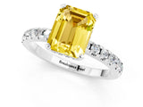 White gold Emerald Cut Yellow Sapphire Solitaire Ring with Round  Pavé Band and Four-Prong Setting_61