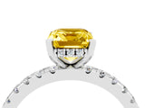 White gold Emerald Cut Yellow Sapphire Solitaire Ring with Round  Pavé Band and Four-Prong Setting_64