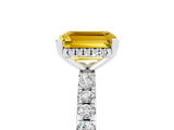 White gold Emerald Cut Yellow Sapphire Solitaire Ring with Round  Pavé Band and Four-Prong Setting_65