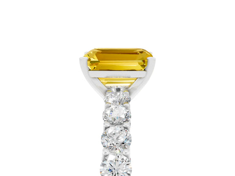 White gold Emerald Cut Yellow Sapphire Solitaire Ring with Shared Prong Pavé Band and Four-Prong Setting_5