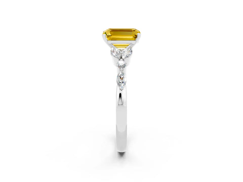 White gold Emerald Cut Yellow Sapphire Solitaire Ring with Side Stones and Four-Prong Setting_26
