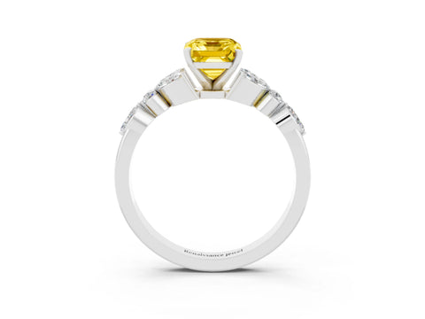 White gold Emerald Cut Yellow Sapphire Solitaire Ring with Side Stones and Four-Prong Setting_27