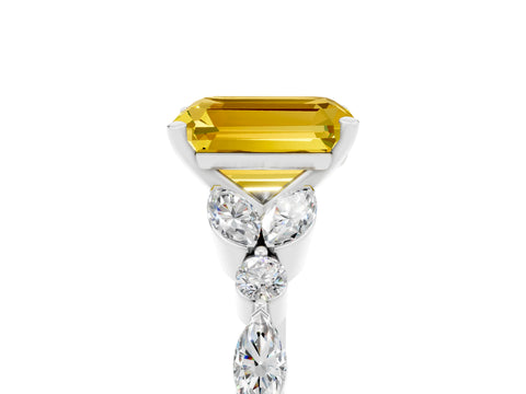 White gold Emerald Cut Yellow Sapphire Solitaire Ring with Side Stones and Four-Prong Setting_29