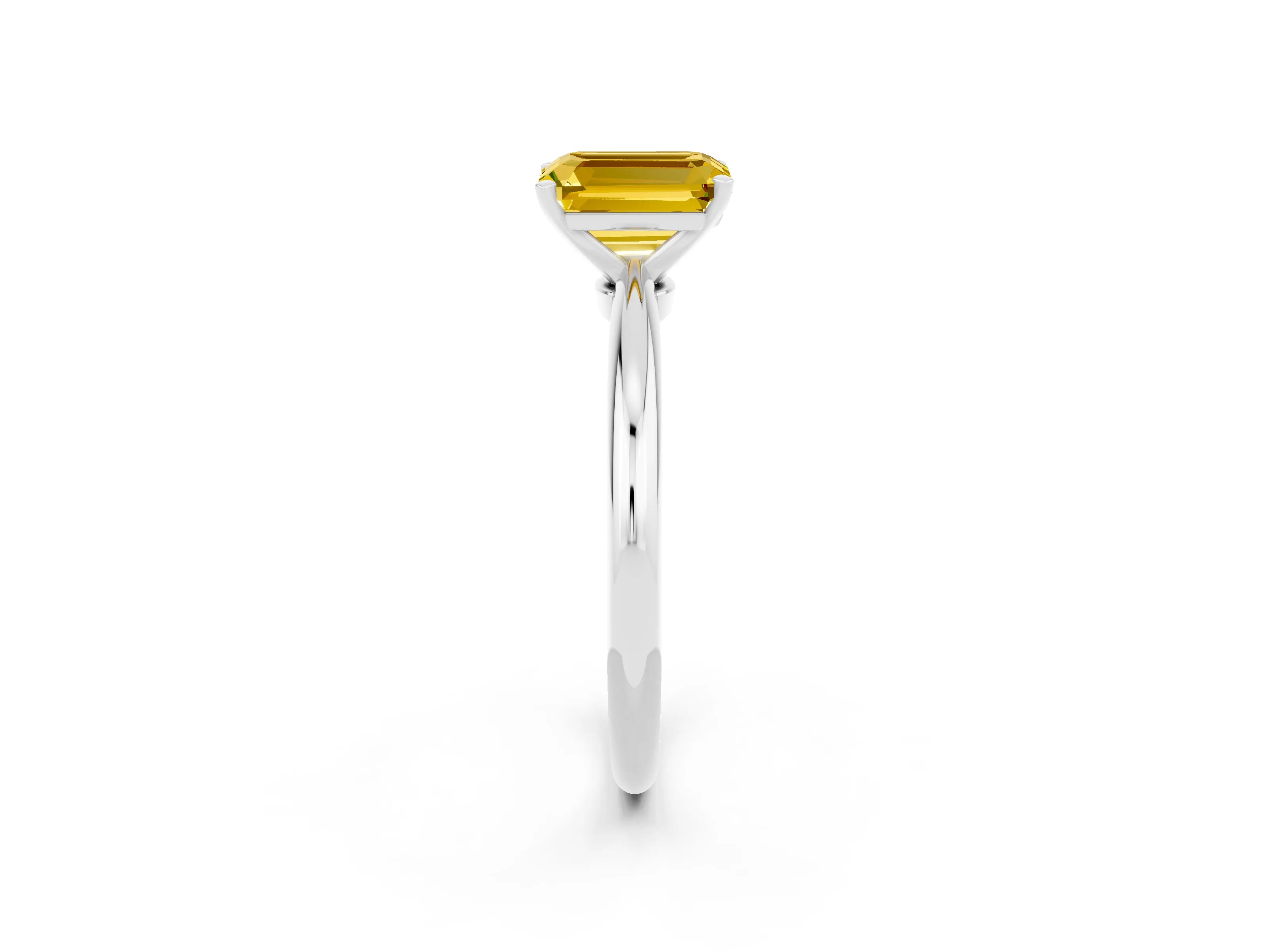 White gold Emerald Cut Yellow Sapphire Solitaire Ring with Six-Prong Setting and Classic Band_14