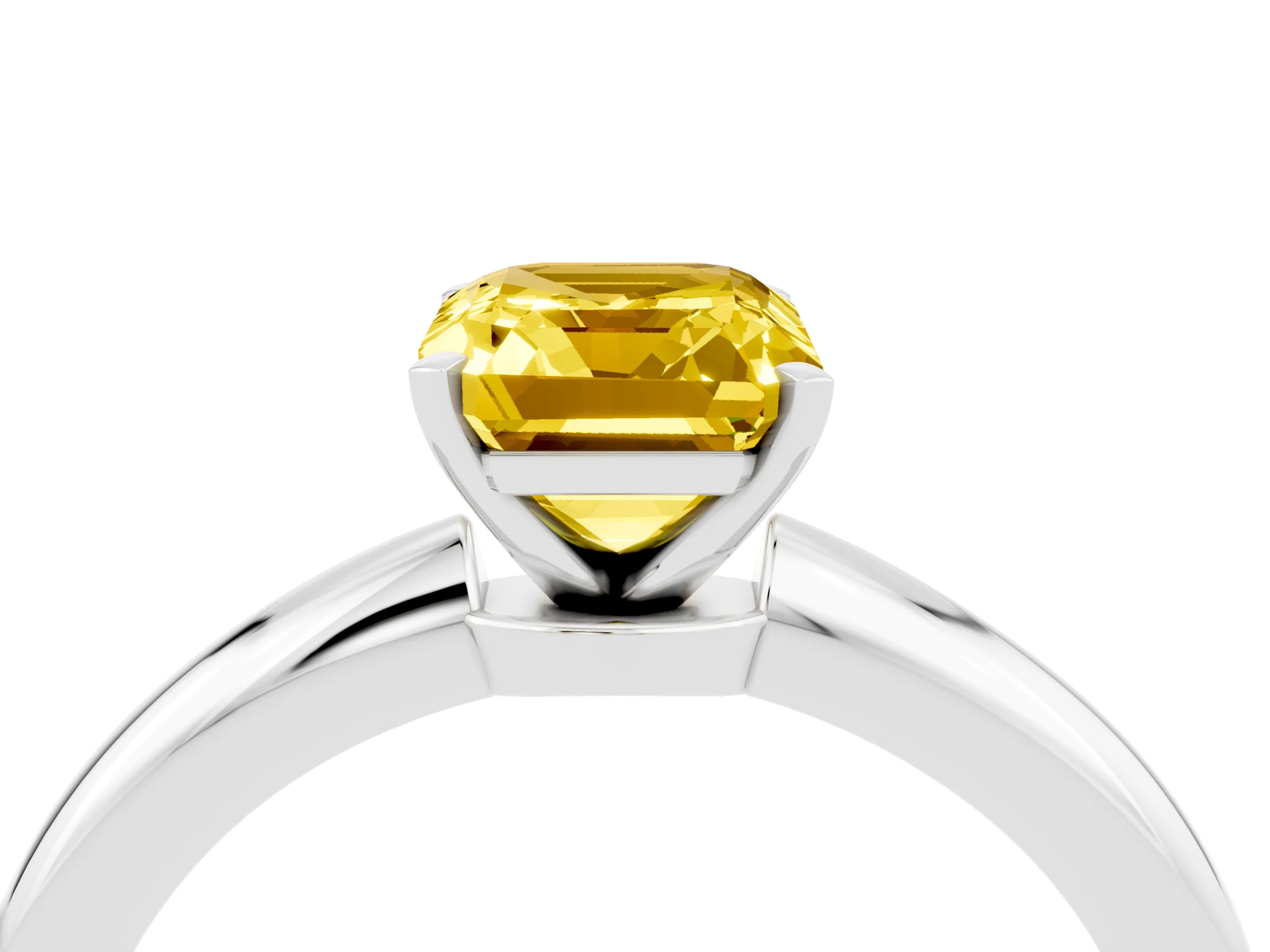 White gold Emerald Cut Yellow Sapphire Solitaire Ring with Six-Prong Setting and Classic Band_16