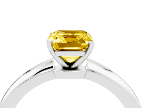 White gold Emerald Cut Yellow Sapphire Solitaire Ring with Six-Prong Setting and Classic Band_16