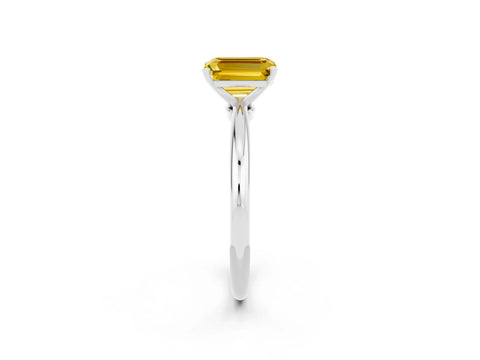 White gold Emerald Cut Yellow Sapphire Solitaire Ring with Six-Prong Setting and Classic Band_26