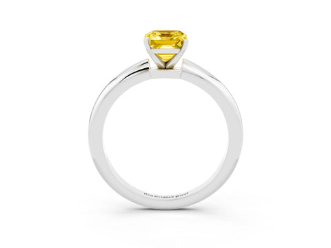 White gold Emerald Cut Yellow Sapphire Solitaire Ring with Six-Prong Setting and Classic Band_27