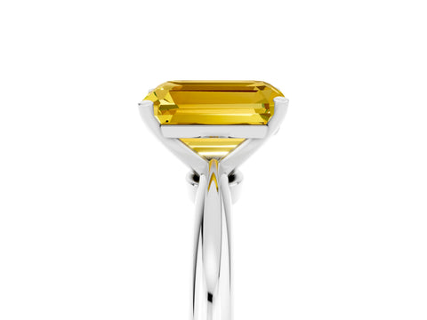 White gold Emerald Cut Yellow Sapphire Solitaire Ring with Six-Prong Setting and Classic Band_29