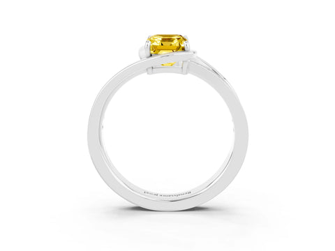 White gold Emerald Cut Yellow Sapphire Solitaire Ring with Split Shank and Prong Setting_3