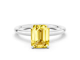 White gold Emerald Cut Yellow Sapphire Solitaire Ring with Thin Band and Four-Prong Setting_36