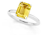 White gold Emerald Cut Yellow Sapphire Solitaire Ring with Thin Band and Four-Prong Setting_37