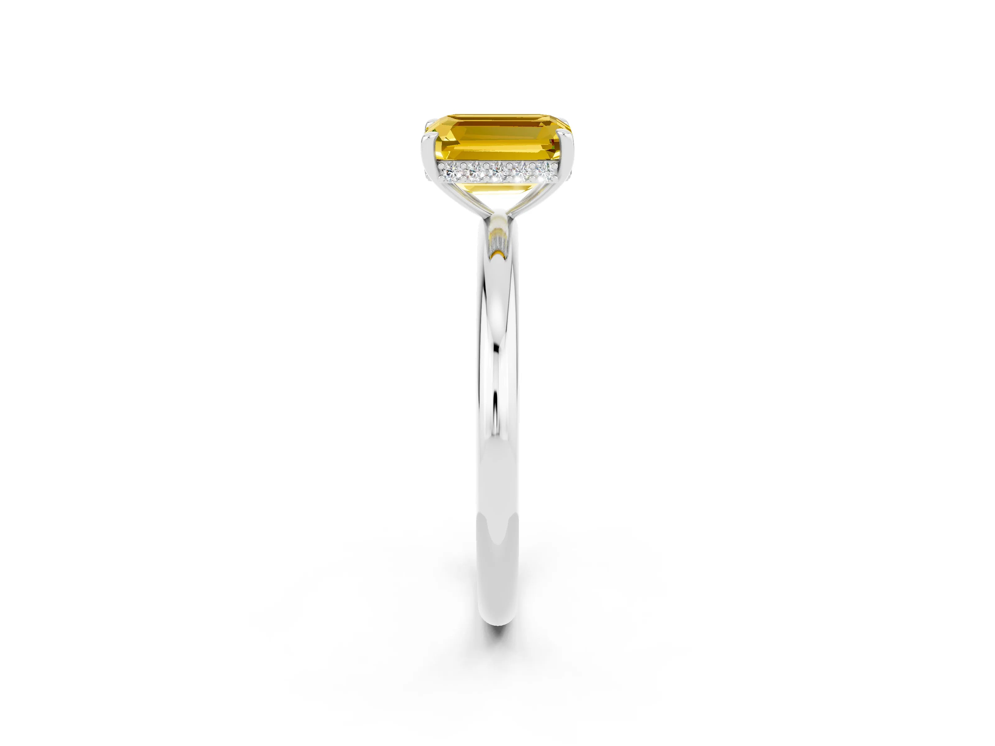 White gold Emerald Cut Yellow Sapphire Solitaire Ring with Thin Band and Four-Prong Setting_38