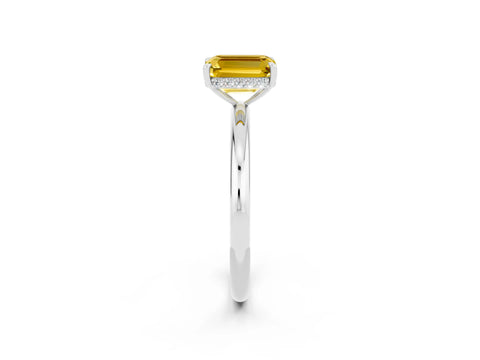 White gold Emerald Cut Yellow Sapphire Solitaire Ring with Thin Band and Four-Prong Setting_38