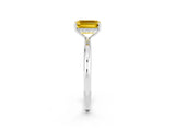White gold Emerald Cut Yellow Sapphire Solitaire Ring with Thin Band and Four-Prong Setting_38