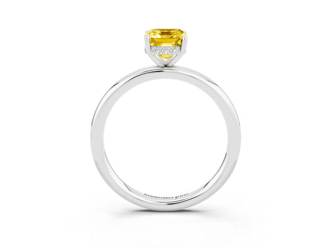 White gold Emerald Cut Yellow Sapphire Solitaire Ring with Thin Band and Four-Prong Setting_39