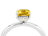 White gold Emerald Cut Yellow Sapphire Solitaire Ring with Thin Band and Four-Prong Setting_40