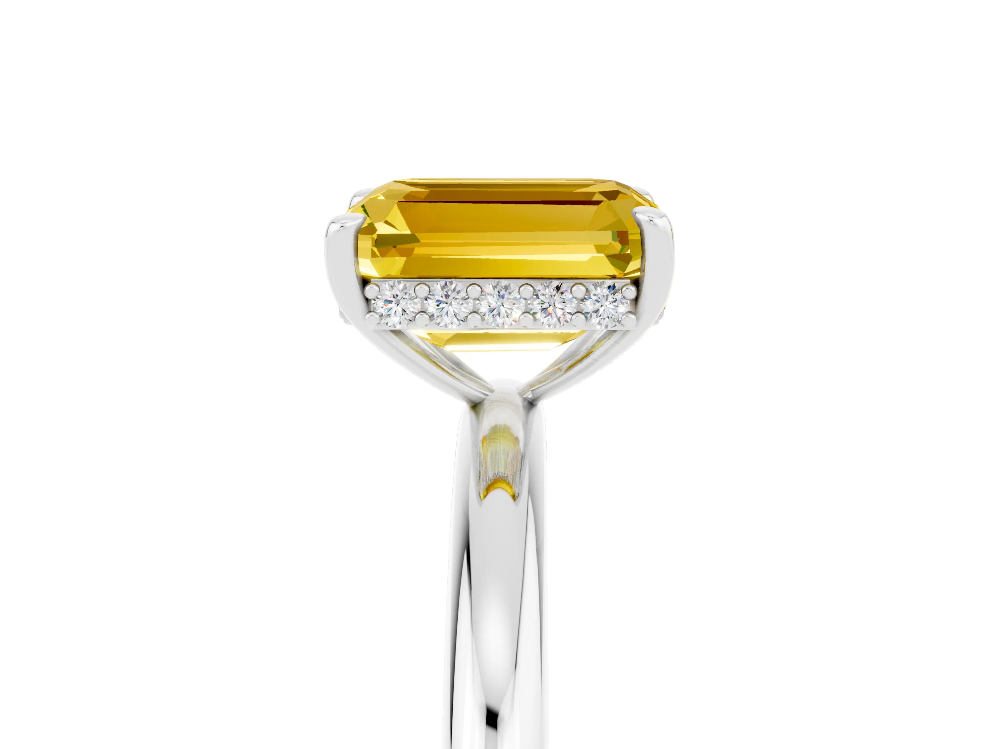 White gold Emerald Cut Yellow Sapphire Solitaire Ring with Thin Band and Four-Prong Setting_41