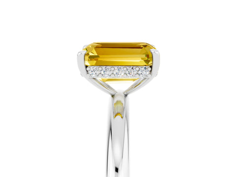 White gold Emerald Cut Yellow Sapphire Solitaire Ring with Thin Band and Four-Prong Setting_41