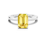 White gold Emerald Cut Yellow Sapphire Solitaire Ring with Thin Band and Prong Setting_12