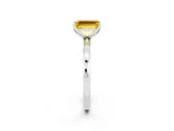 White gold Emerald Cut Yellow Sapphire Solitaire Ring with Thin Band and Prong Setting_14