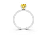 White gold Emerald Cut Yellow Sapphire Solitaire Ring with Thin Band and Prong Setting_15