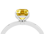 White gold Emerald Cut Yellow Sapphire Solitaire Ring with Thin Band and Prong Setting_16