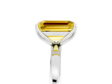 White gold Emerald Cut Yellow Sapphire Solitaire Ring with Thin Band and Prong Setting_17