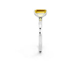 White gold Emerald Cut Yellow Sapphire Solitaire Ring with Thin Band and Prong Setting_38