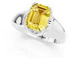 White gold Emerald Cut Yellow Sapphire Solitaire Ring with Wide Band and Prong Setting_25