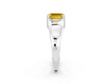 White gold Emerald Cut Yellow Sapphire Solitaire Ring with Wide Band and Prong Setting_26