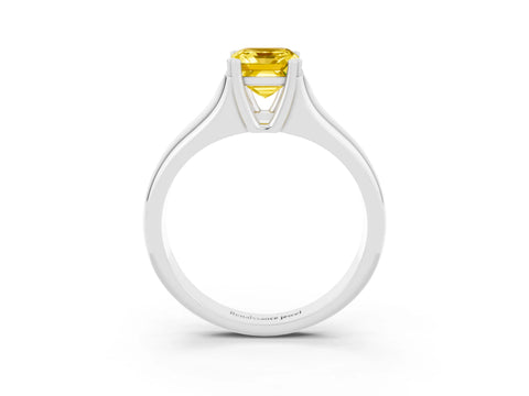 White gold Emerald Cut Yellow Sapphire Solitaire Ring with Wide Band and Prong Setting_27