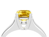 White gold Emerald Cut Yellow Sapphire Solitaire Ring with Wide Band and Prong Setting_28
