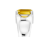 White gold Emerald Cut Yellow Sapphire Solitaire Ring with Wide Band and Prong Setting_29