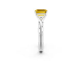 White gold Emerald Cut Yellow Sapphire Solitaire Twist Band Prong Setting Ring_116