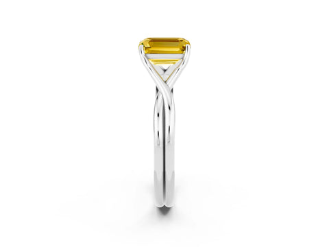 White gold Emerald Cut Yellow Sapphire Solitaire Twist Band Prong Setting Ring_116