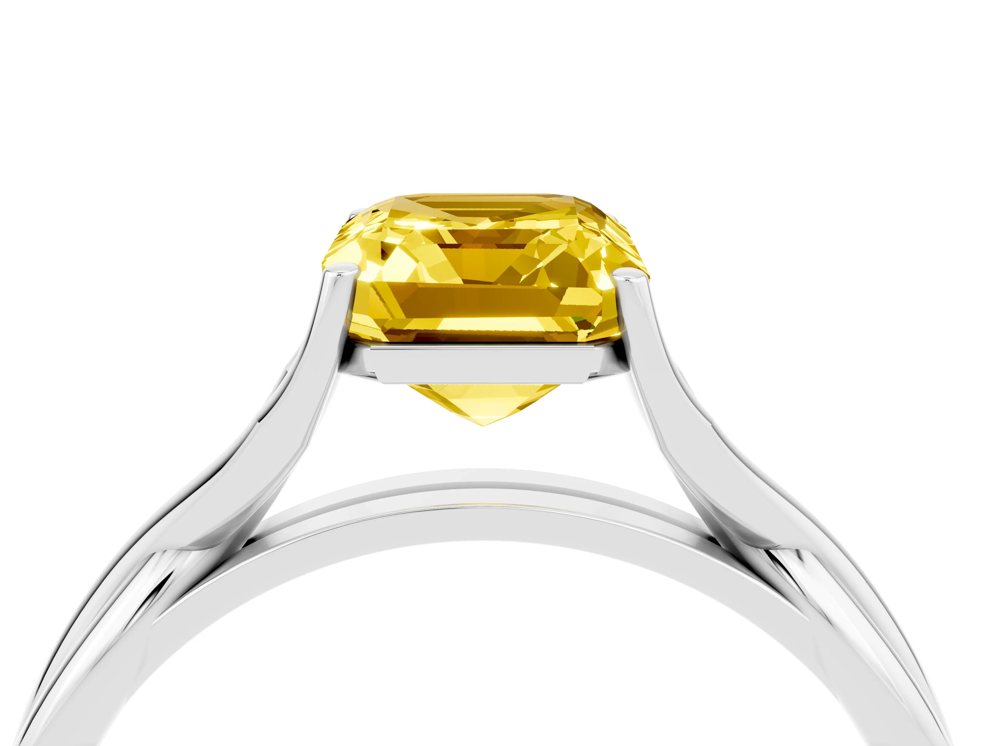 White gold Emerald Cut Yellow Sapphire Solitaire Twist Band Prong Setting Ring_118