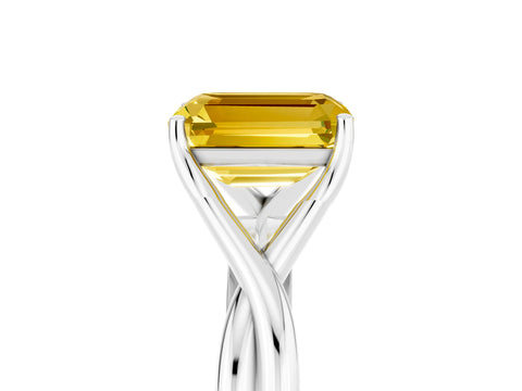 White gold Emerald Cut Yellow Sapphire Solitaire Twist Band Prong Setting Ring_119