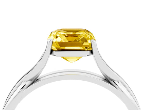 White gold Emerald Cut Yellow Sapphire Solitaire Twist Band Prong Setting Ring_123