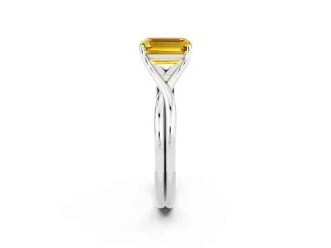 White gold Emerald Cut Yellow Sapphire Solitaire Twist Band Prong Setting Ring_38